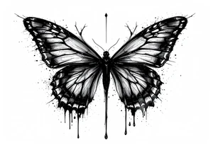 Bleeding butterfly and a second one who is in mental horror style just left and down from the first one tattoo idea