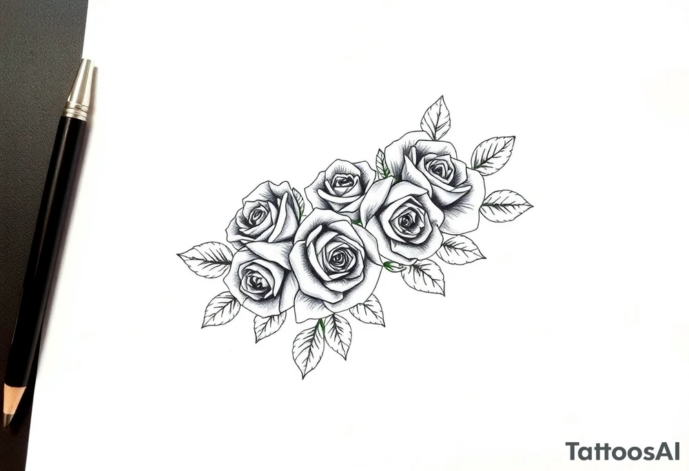 Small Roses with no leaves fully filling up the inside of an lateral elongated diamond shape tattoo idea