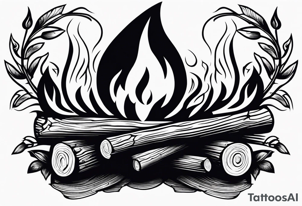 flame with wood logs crossing, simple tattoo idea