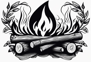 flame with wood logs crossing, simple tattoo idea