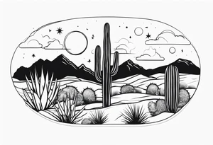 Galaxy sky with Arizona landscape with cactus tattoo idea