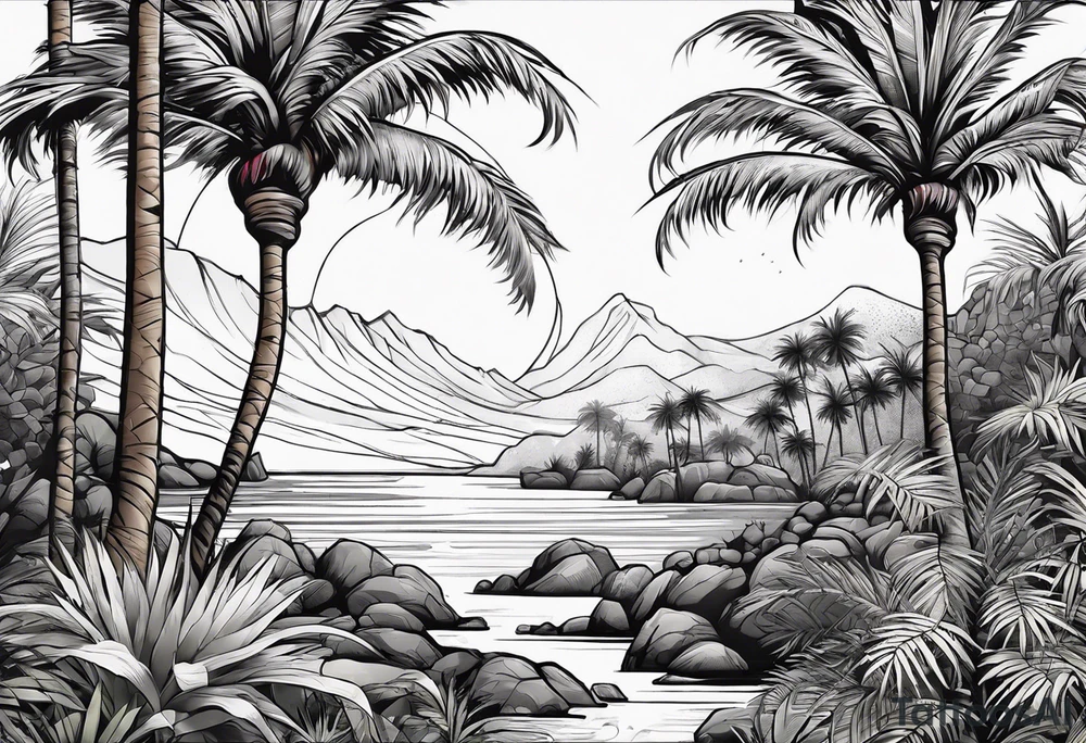 Juniper and palm tree sleeve. tattoo idea