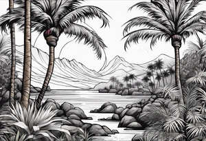 Juniper and palm tree sleeve. tattoo idea