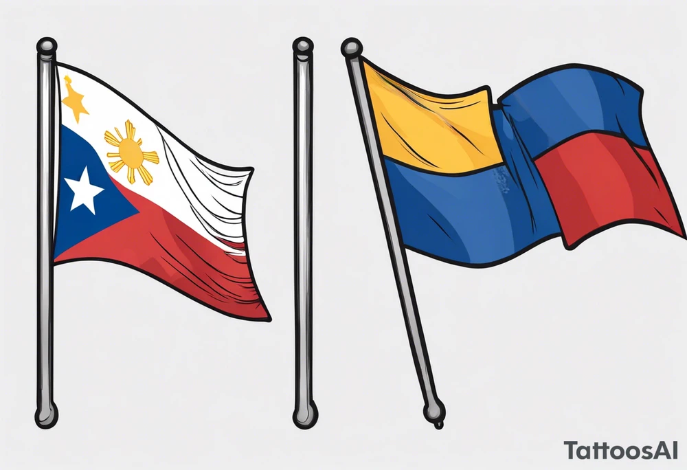A single waving flag that is the Philippine flag to the left and the Spanish flag to the right tattoo idea