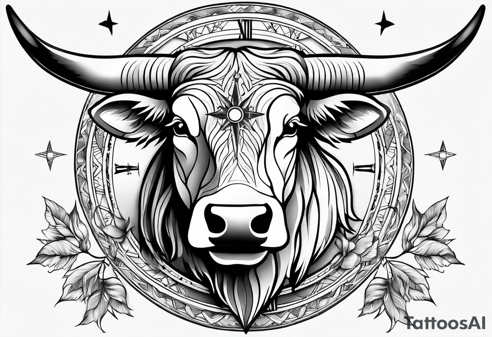 TAURUS BULL COMPASS white background tattoo idea
