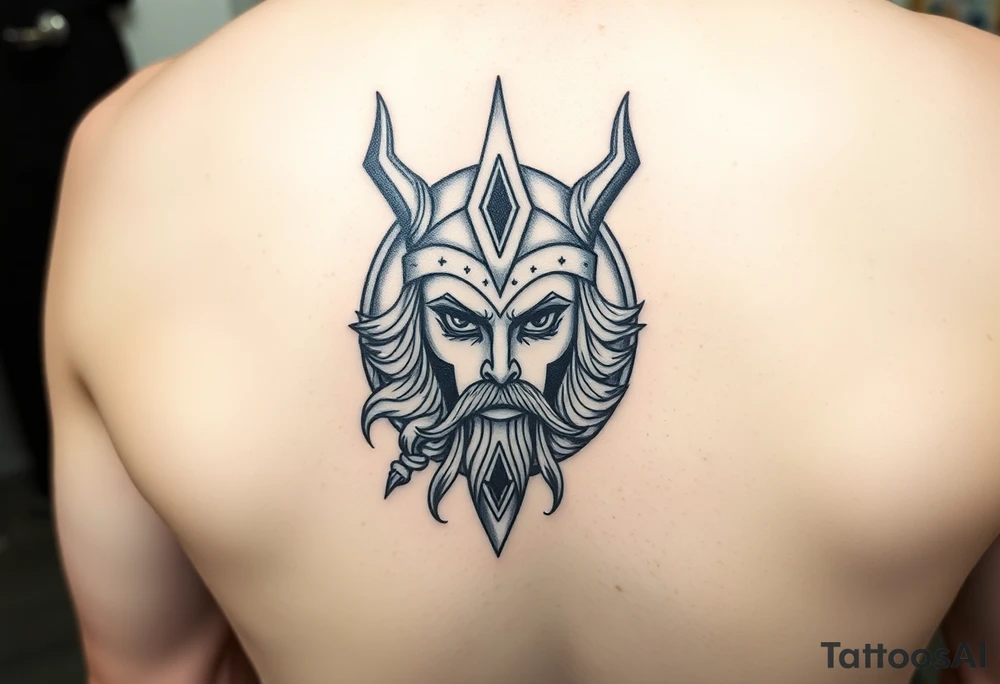 Female Viking Shield maiden face, black work, intricate lines, realistic, complex tattoo idea