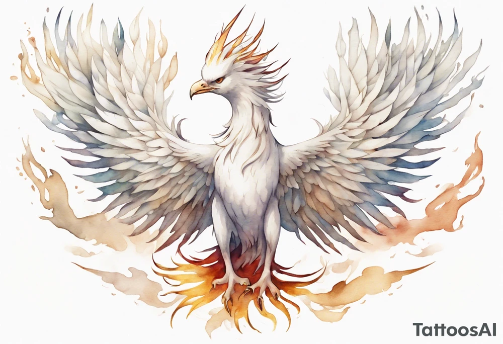 a white phoenix with a plain crown tattoo idea