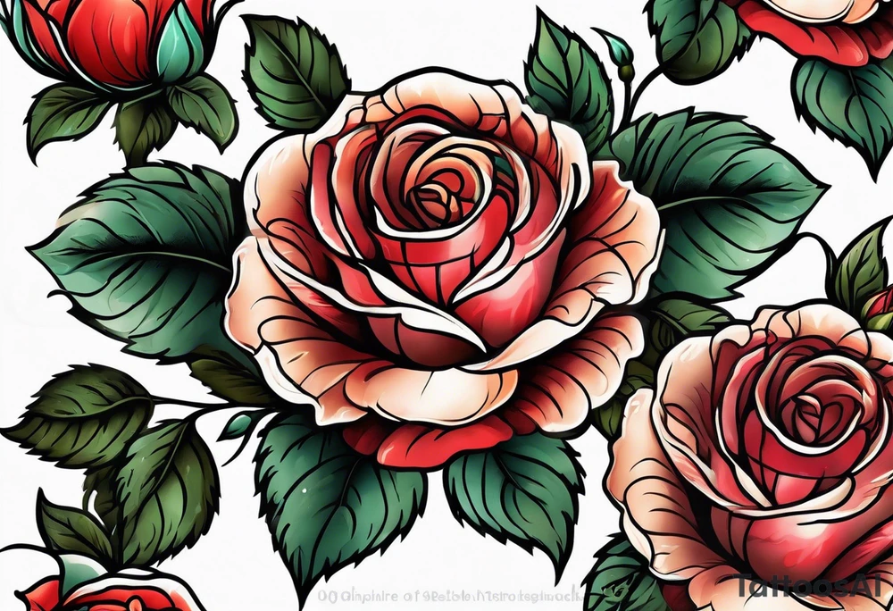 old school roses, highly detailed tattoo idea