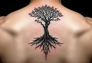 家 (jiā, “family”) in earthy brown is placed near a tree symbol for roots and legacy. tattoo idea