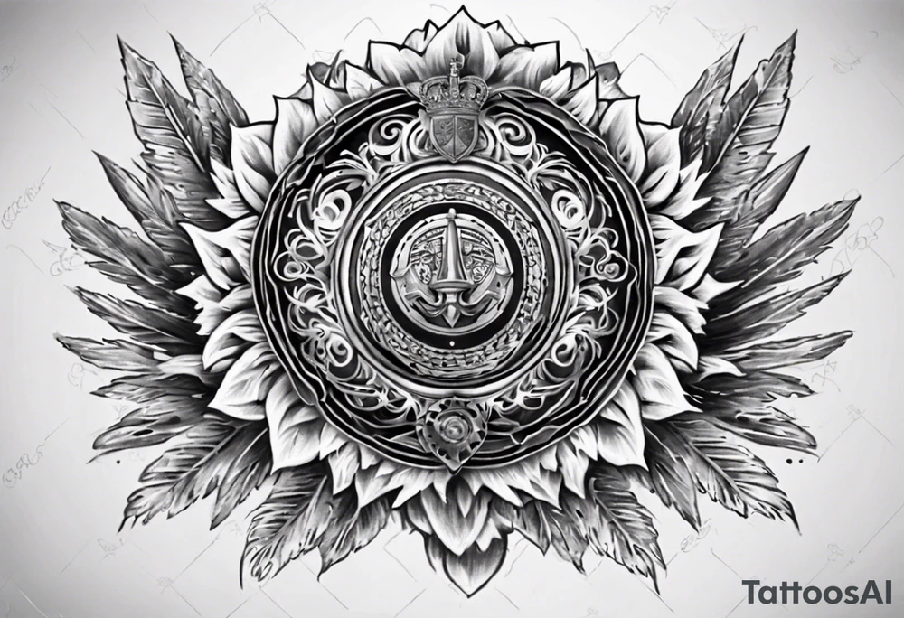 Mandala chest tattoo with family crest Grenadier Guards . Comrades Assn tattoo idea