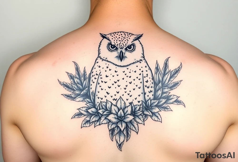 Snow Owl with Succulents tattoo idea