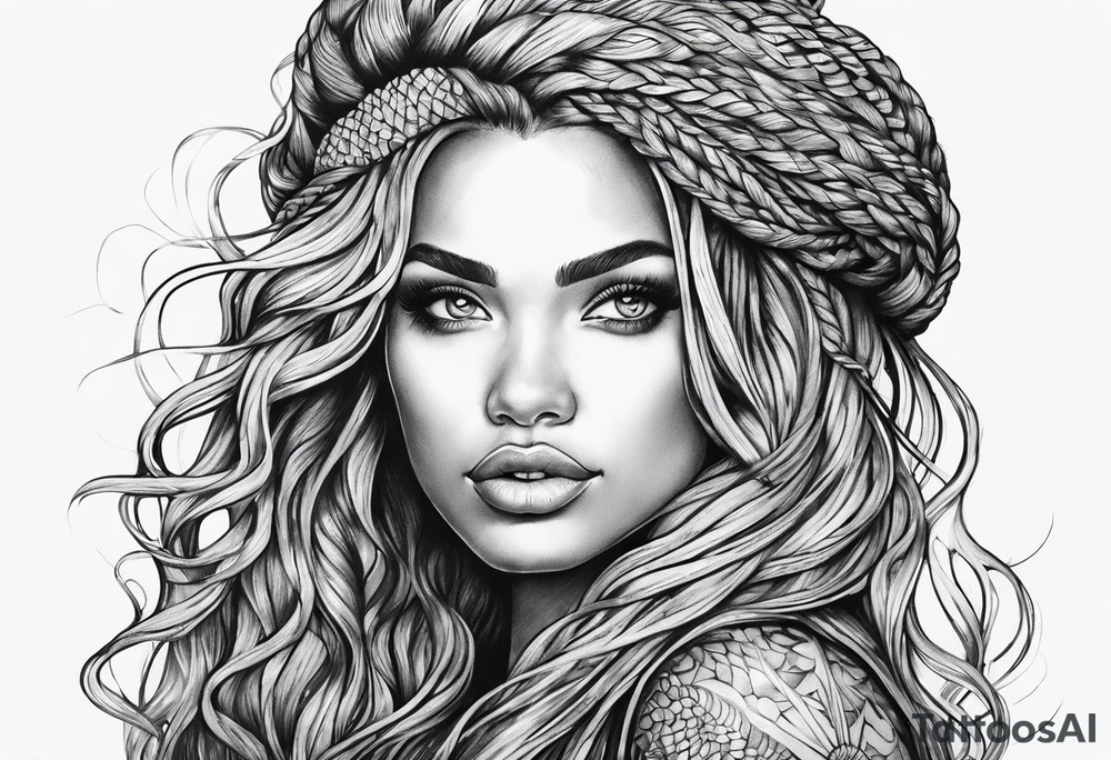 Mermaid dreadlocks tattoo idea