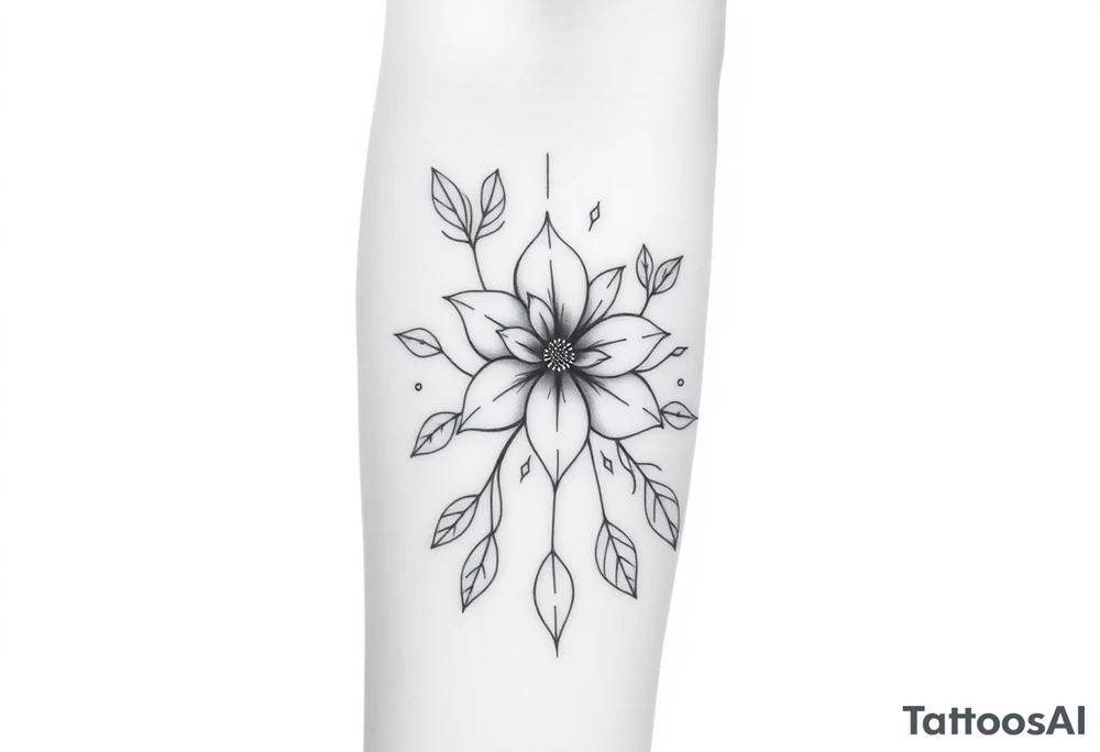 Raminho de folhas com flor de mandala tatuagem no braço tattoo idea