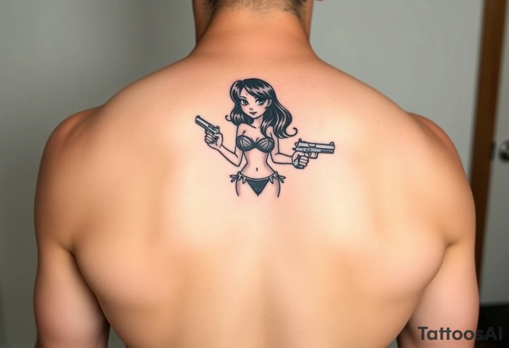 gangster girl in bikini with gun tattoo idea