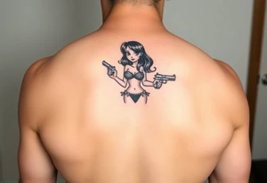 gangster girl in bikini with gun tattoo idea