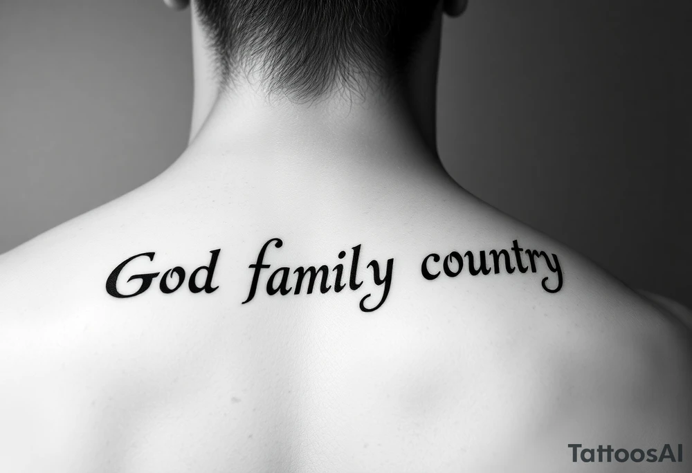 God family country written in Greek tattoo idea