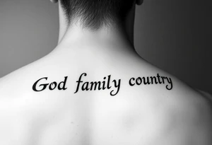 God family country written in Greek tattoo idea