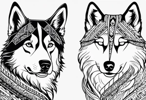 Siames cat and Siberian husky dog tattoo idea