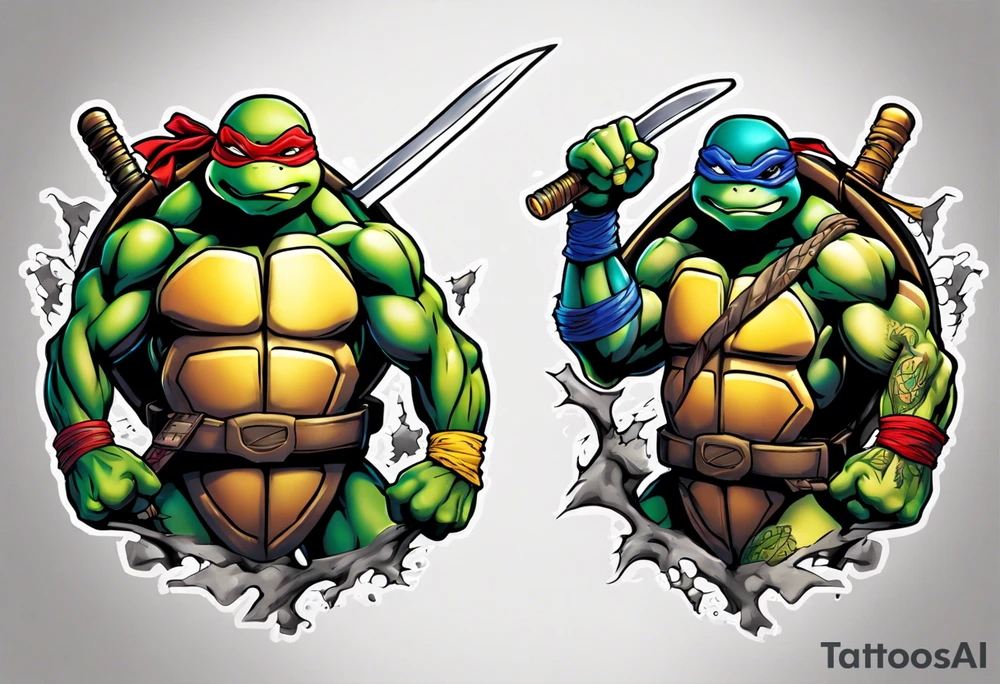 teenage mutant ninja turtles fighting sleeve tattoo idea