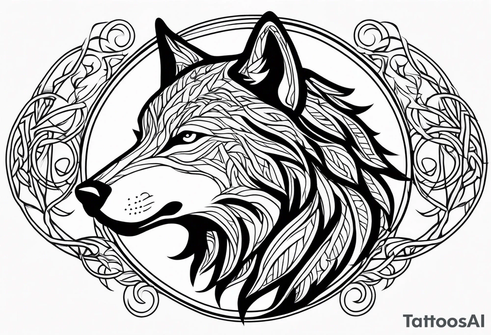 howling wolf head made from vines and leaves in Celtic style tattoo idea howling wolf head made from vines and leaves in Celtic style tattoo idea