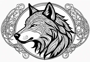 howling wolf head made from vines and leaves in Celtic style tattoo idea