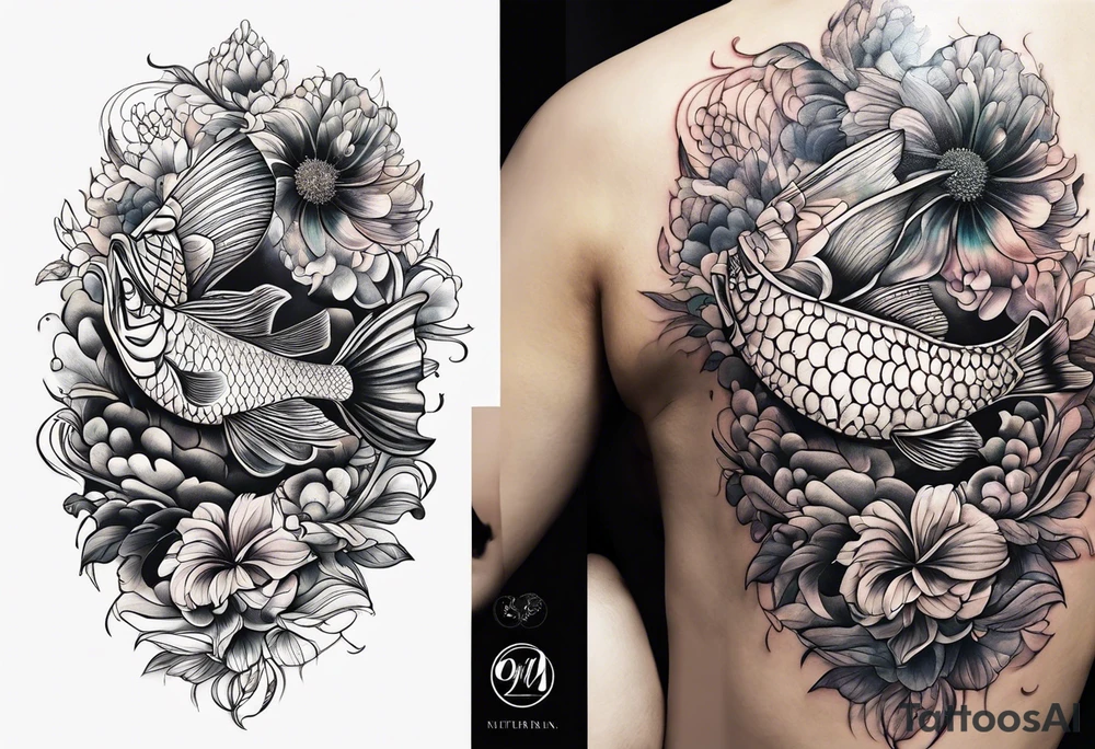 sea, night, flower, fish, republic dominicana tattoo idea