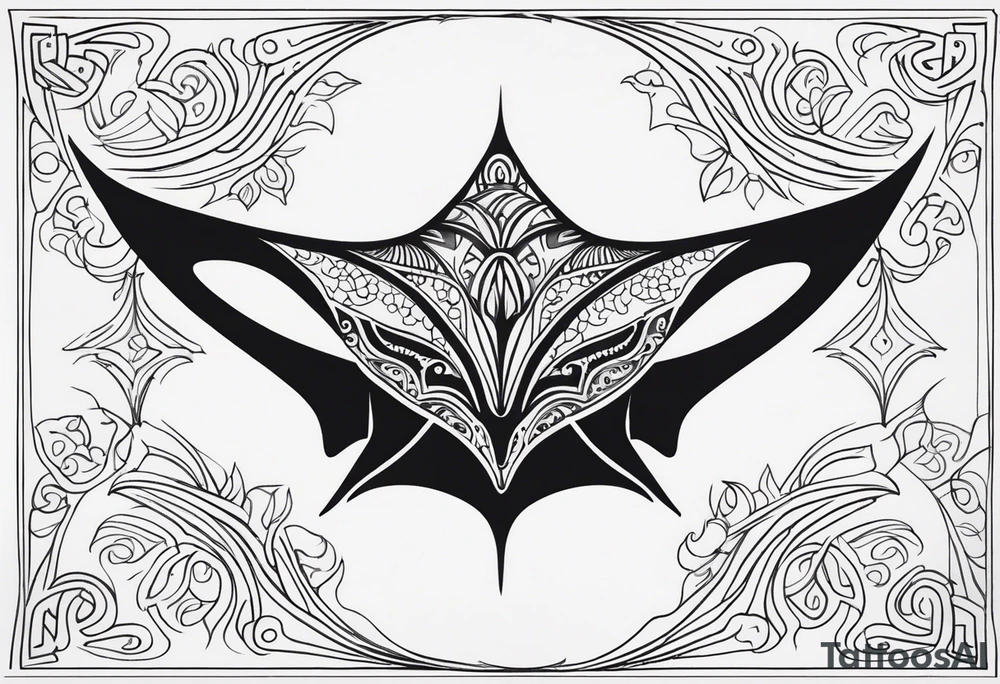 Tattoo sketch of manta ray in outline, without shadows and background, made of sacred ornament tattoo idea