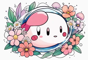 floating Kirby surrounded by flowers in a crystal tattoo idea