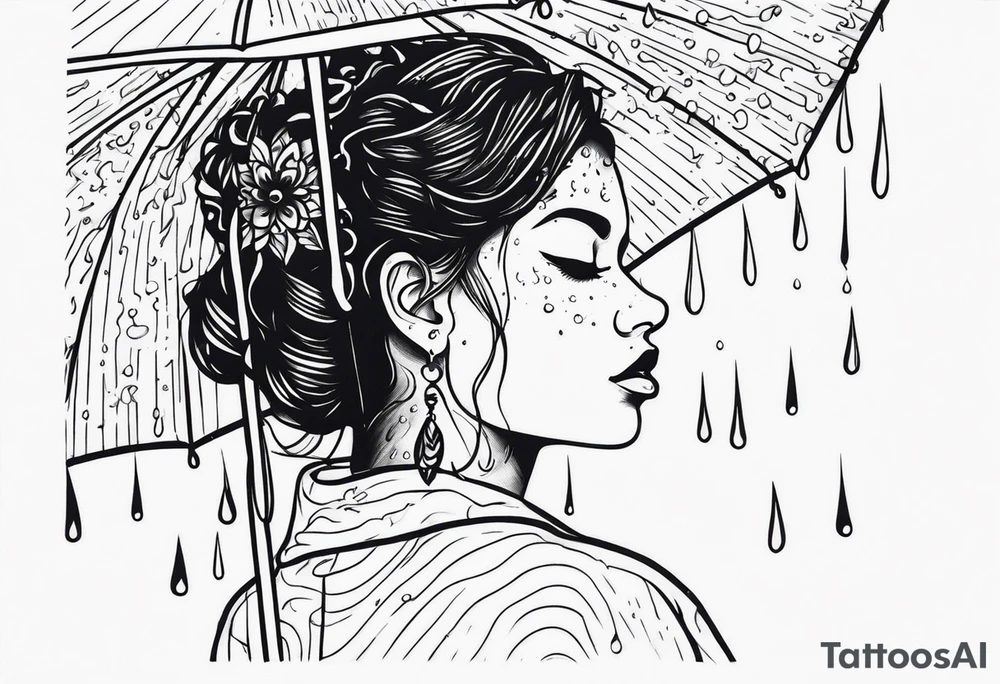 person under rain tattoo idea