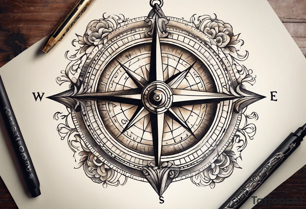 vintage compass tattoo idea