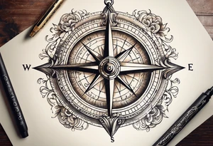 vintage compass tattoo idea