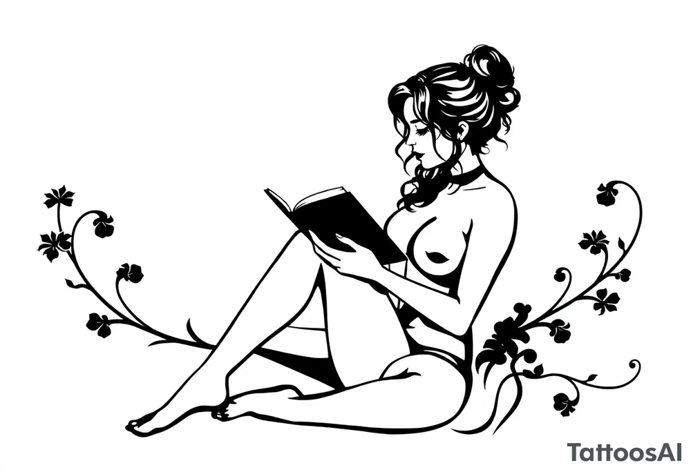A silhouette stencil style drawing of a sexy woman reading a book naked tattoo idea
