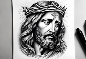 jesus side leg tattoo with a cross and bible verse tattoo idea