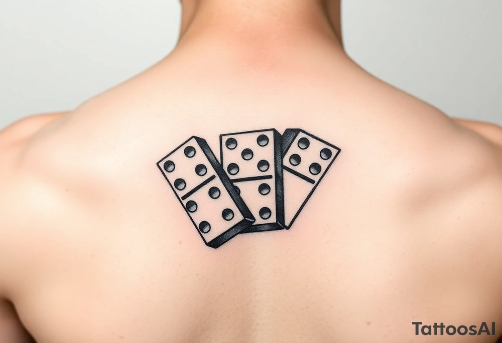 Three domino tiles falling onto each other, showing the pips 8, 7, and 6. tattoo idea