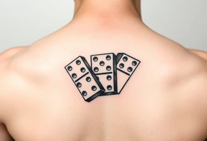 Three domino tiles falling onto each other, showing the pips 8, 7, and 6. tattoo idea