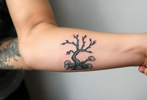 warrior with clouds and blossom tree tattoo idea