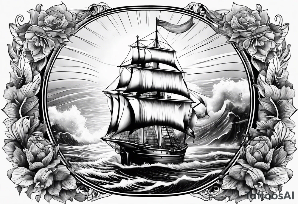 voilier avec phare marin imbriqué dans une voile. tattoo idea