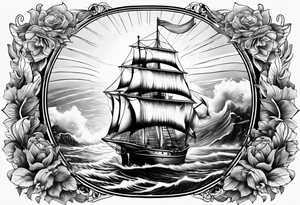 voilier avec phare marin imbriqué dans une voile. tattoo idea