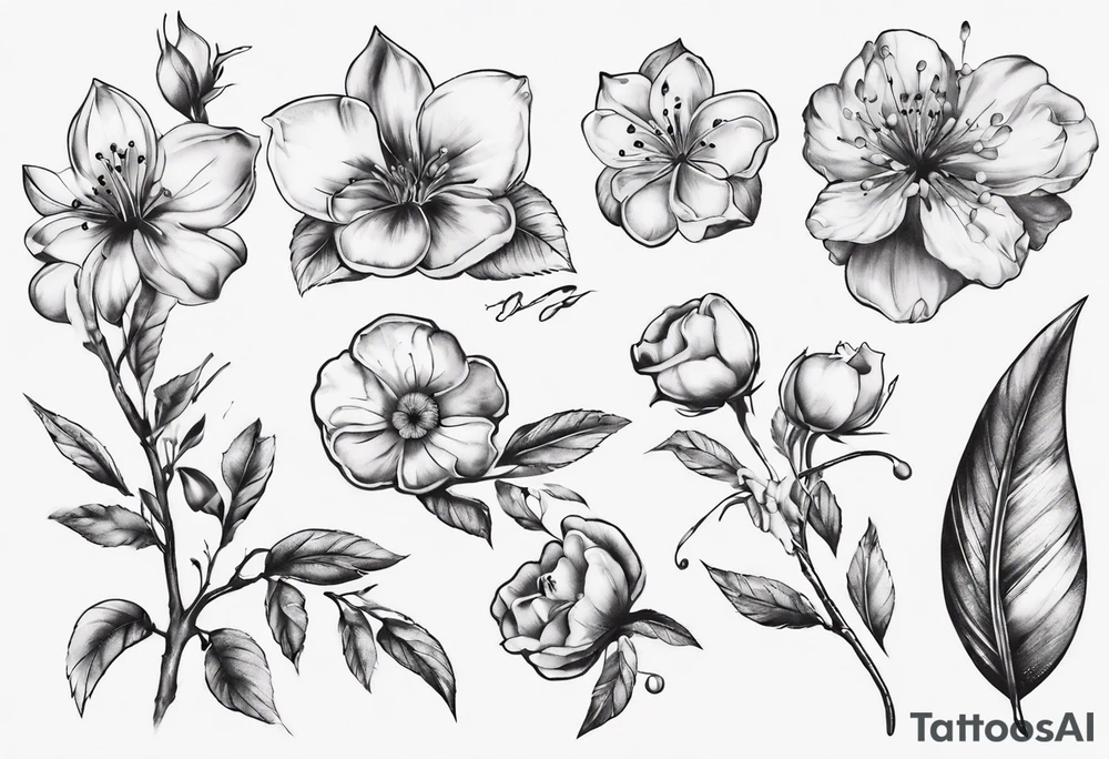 Sklettformel von Benzoesäure mit Kirschblüten verknüpft tattoo idea