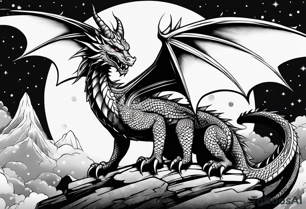 Dragon Seven number shape with Moonlight on background tattoo idea