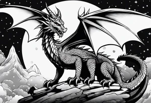 Dragon Seven number shape with Moonlight on background tattoo idea