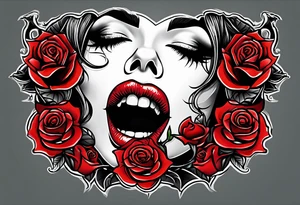 Sexy vampire mouth biting rose tattoo idea