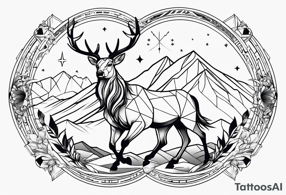 Sagittarius, cancer zodiac and mountain tattoo idea