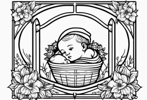 baby jesus in manger

old school vintage simple traditional design with vintage flowers surrounding it bold color simple tattoo idea