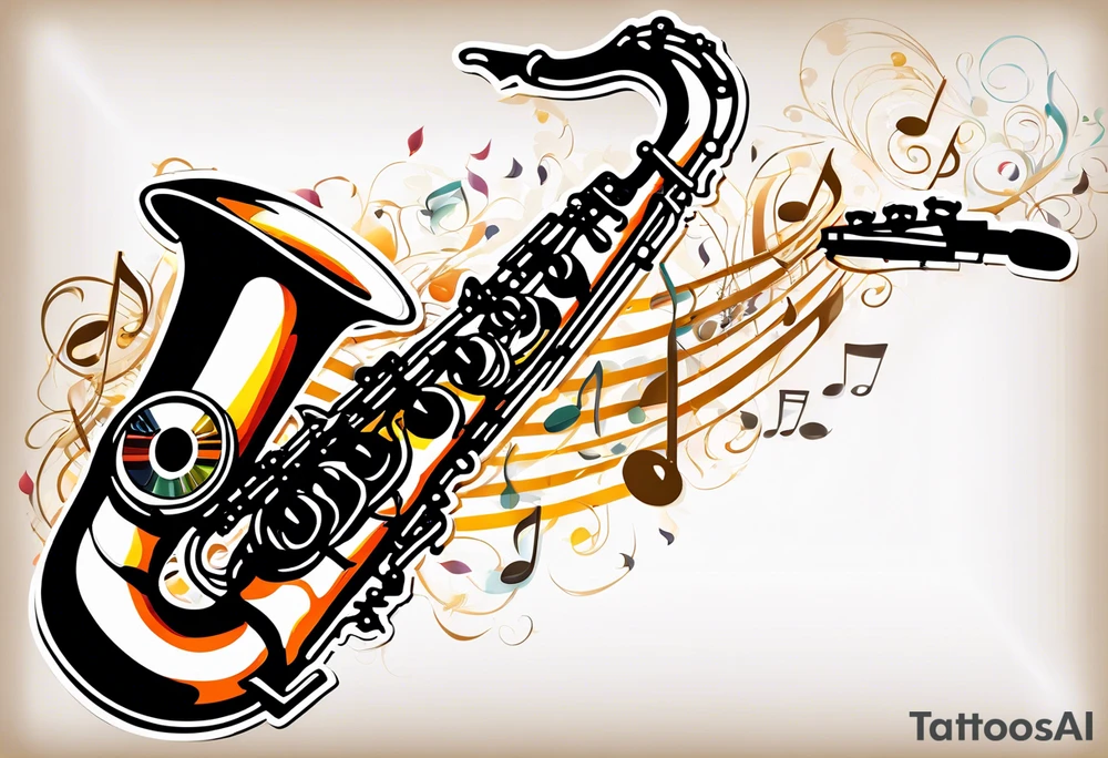 saxophone music notes cassette tattoo idea