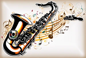 saxophone music notes cassette tattoo idea