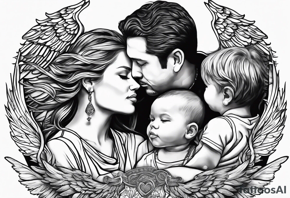 327, change, family and connection created into tattoo with angel watching over us tattoo idea