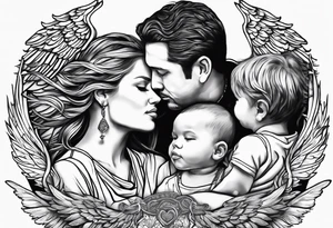327, change, family and connection created into tattoo with angel watching over us tattoo idea