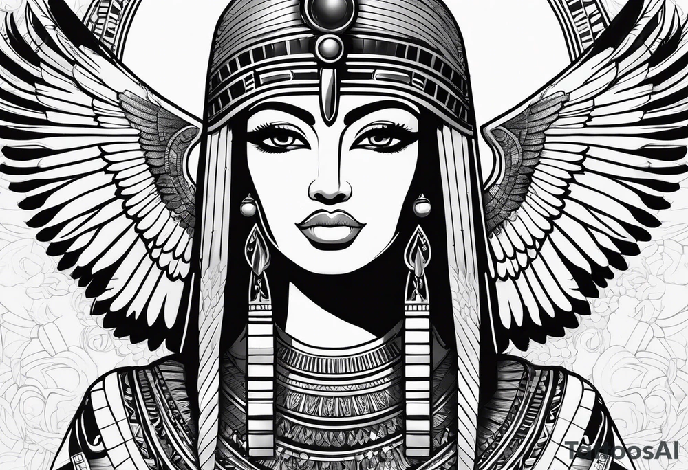 black and white Egyptian goddess Isis tattoo idea