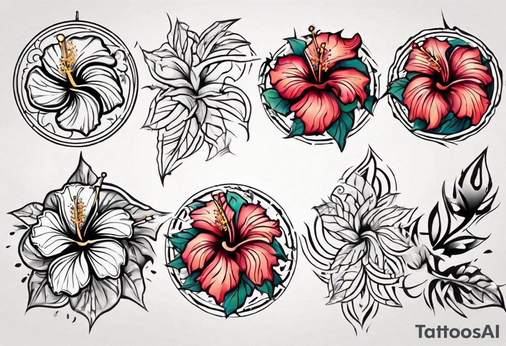Round ornament hibiscus without leaves tattoo idea
